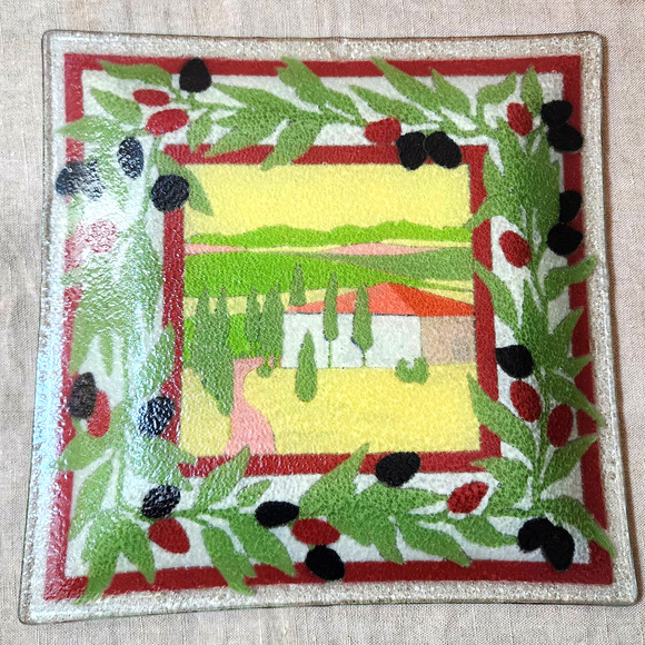 Peggy Karr Glass Fused Art Glass Tuscan Villa Winery Platter/Dish Artist Signed - Picture 7 of 8